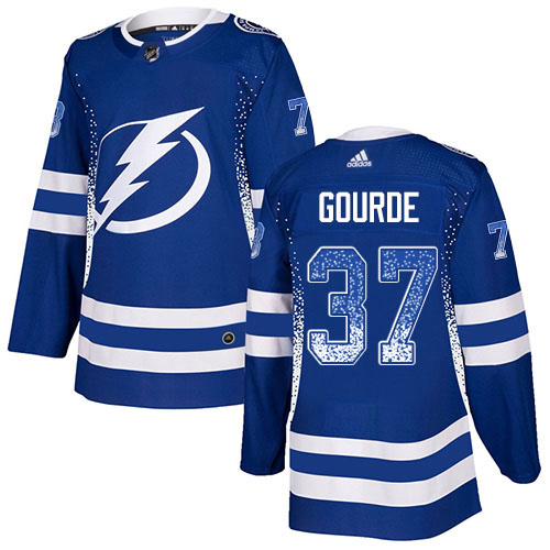 Adidas Tampa Bay Lightning Men #37 Yanni Gourde Blue Home Authentic Drift Fashion Stitched NHL Jersey